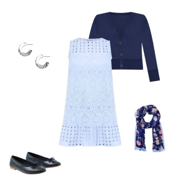 LOFT Light Blue Eyelet Shift Dress - Picture 7 of 15